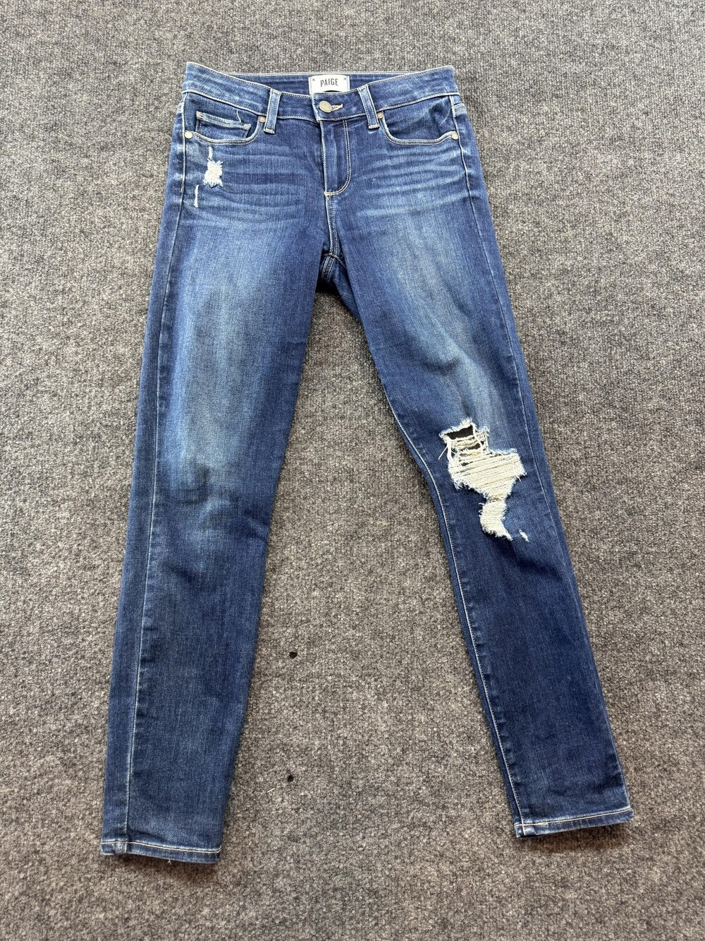 Paige Verdugo Ankle Jeans Womens 26 Blue Distressed Skinny Denim Mid Rise